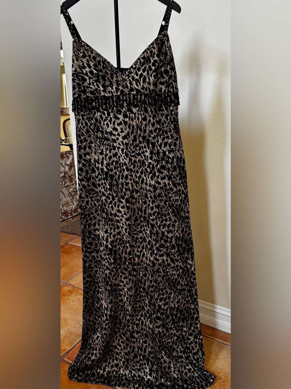 Vintage ST. John Knits Leopard  Print Evening Gown - Black and Cream